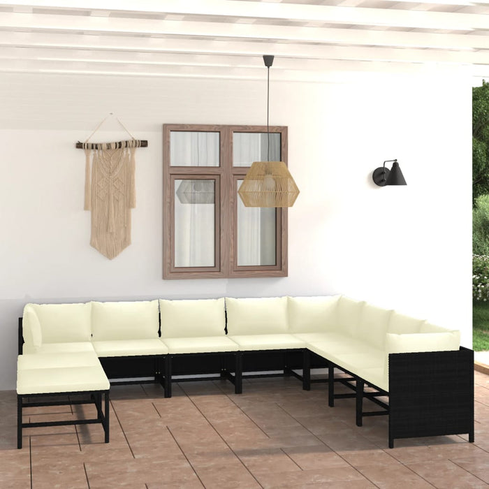 9 Piece Garden Lounge Set With Cushions Poly Rattan Black Tbpknbb