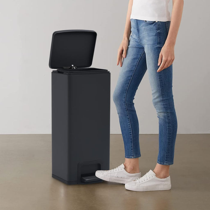 Dustbin With Pedal Anti-Fingerprint 30L Black Stainless Steel Oakpit