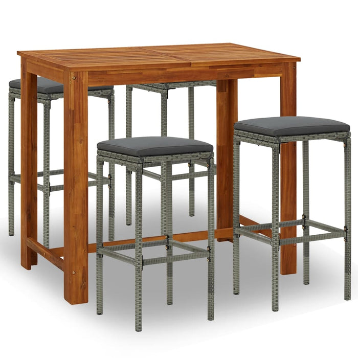 5 Piece Garden Bar Set With Cushions Grey Tblikkl