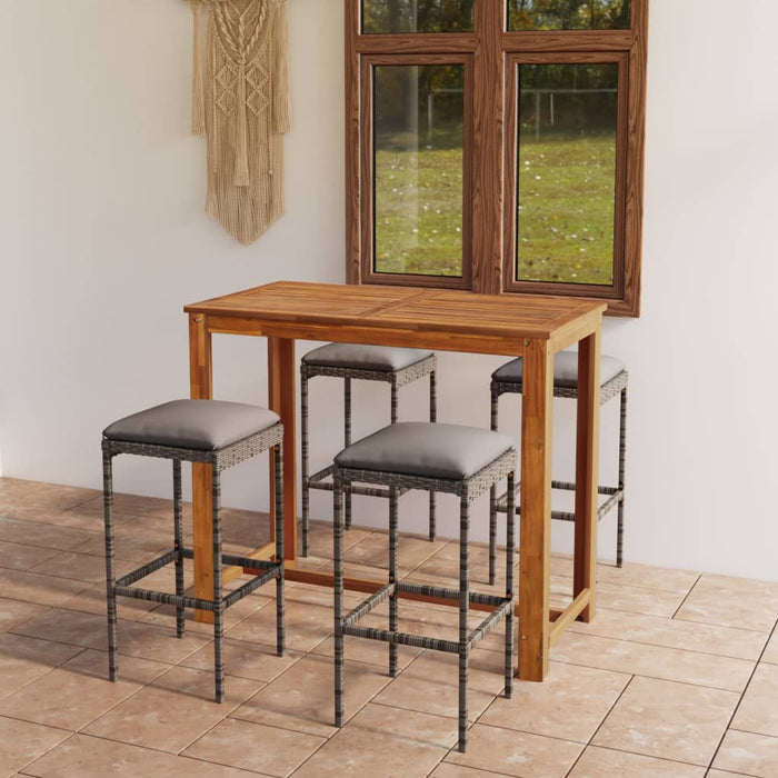 5 Piece Garden Bar Set With Cushions Grey Tblikkl