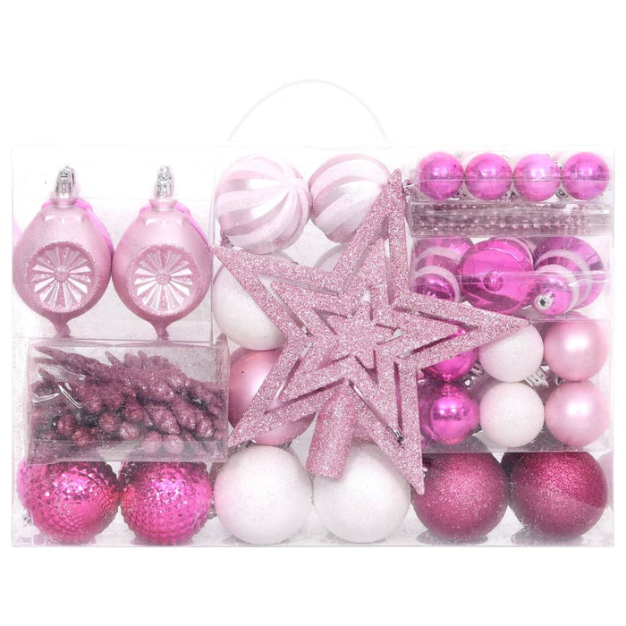 108 Piece Christmas Bauble Set White And Pink Ttbbka