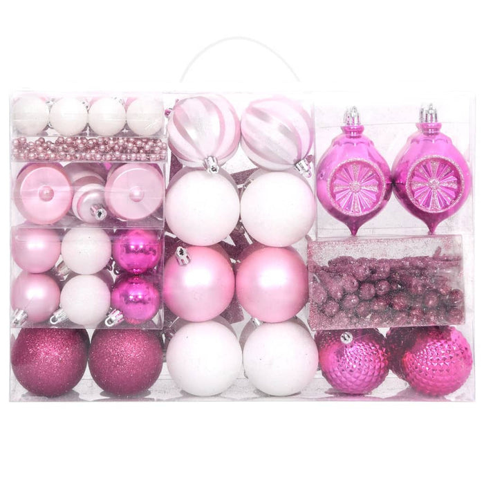 108 Piece Christmas Bauble Set White And Pink Ttbbka