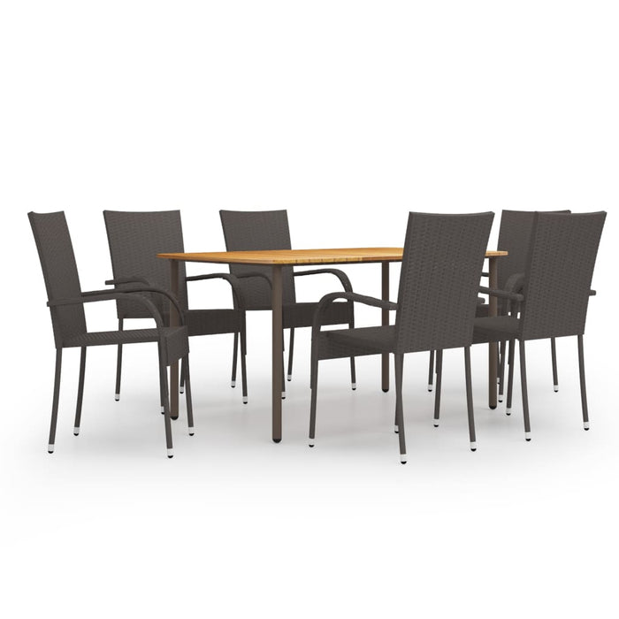 7 Piece Garden Dining Set Poly Rattan Brown Tbixaka