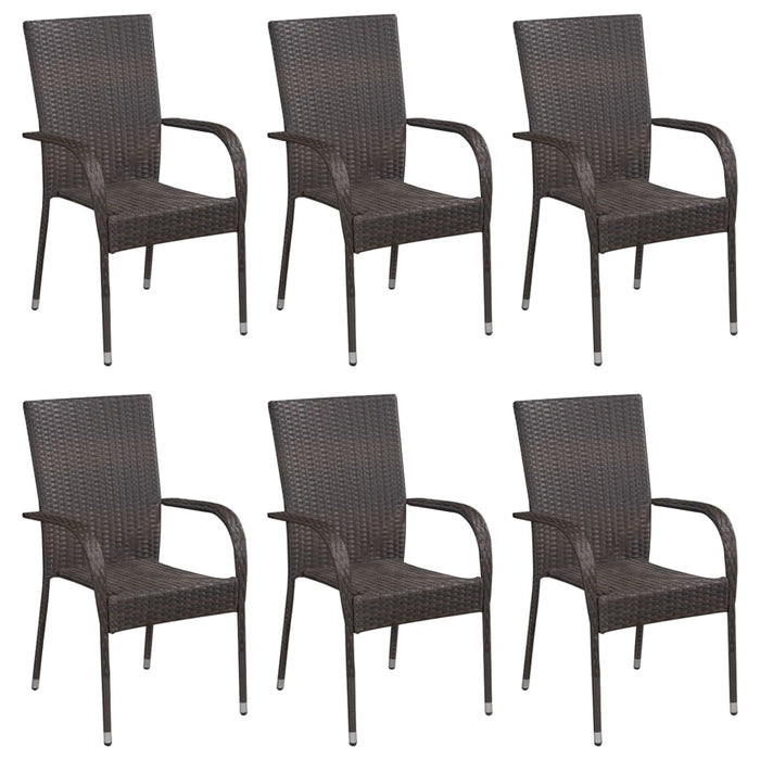 7 Piece Garden Dining Set Poly Rattan Brown Tbixaka