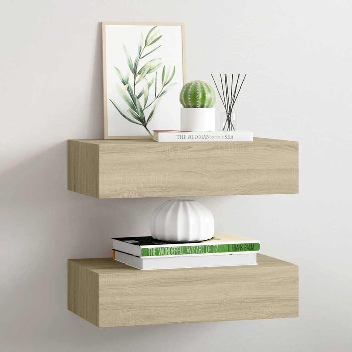 Wall-Mounted Drawer Shelves 2 Pcs Oak 40X23.5X10Cm Mdf Ttbxan