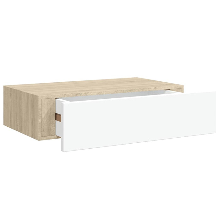 Wall-Mounted Drawer Shelf Oak And White 40X23.5X10Cm Mdf Ttbxak
