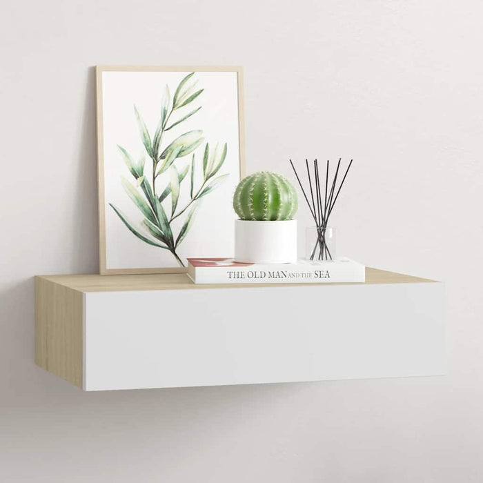 Wall-Mounted Drawer Shelf Oak And White 40X23.5X10Cm Mdf Ttbxak