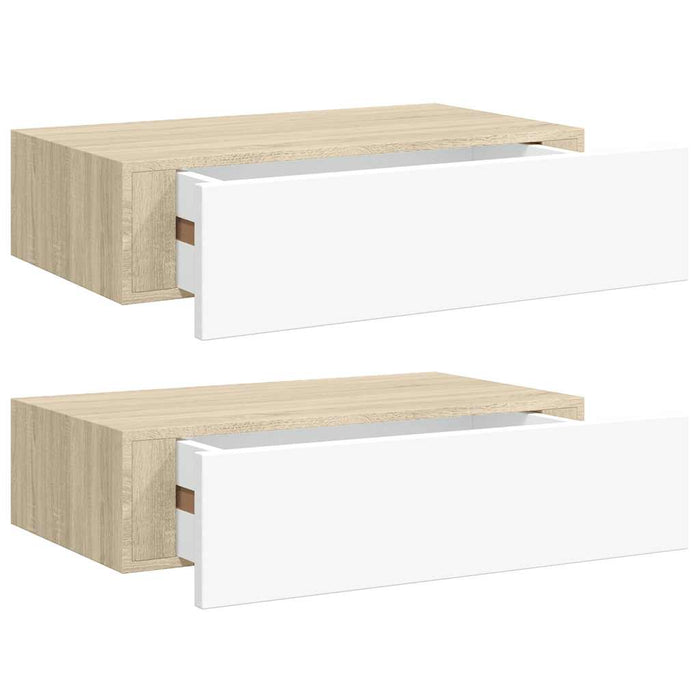 Wall Drawer Shelves 2 Pcs Oak And White 40X23.5X10Cm Mdf Ttbxpb