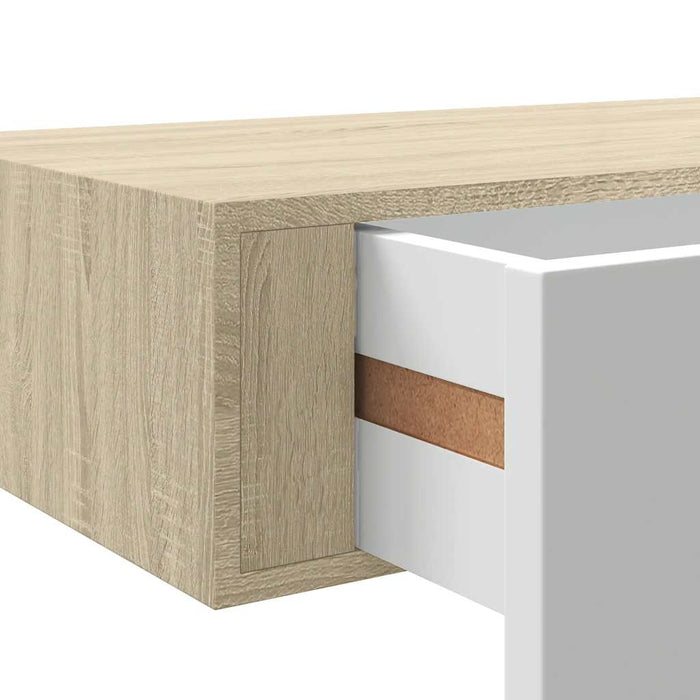 Wall Drawer Shelves 2 Pcs Oak And White 40X23.5X10Cm Mdf Ttbxpb