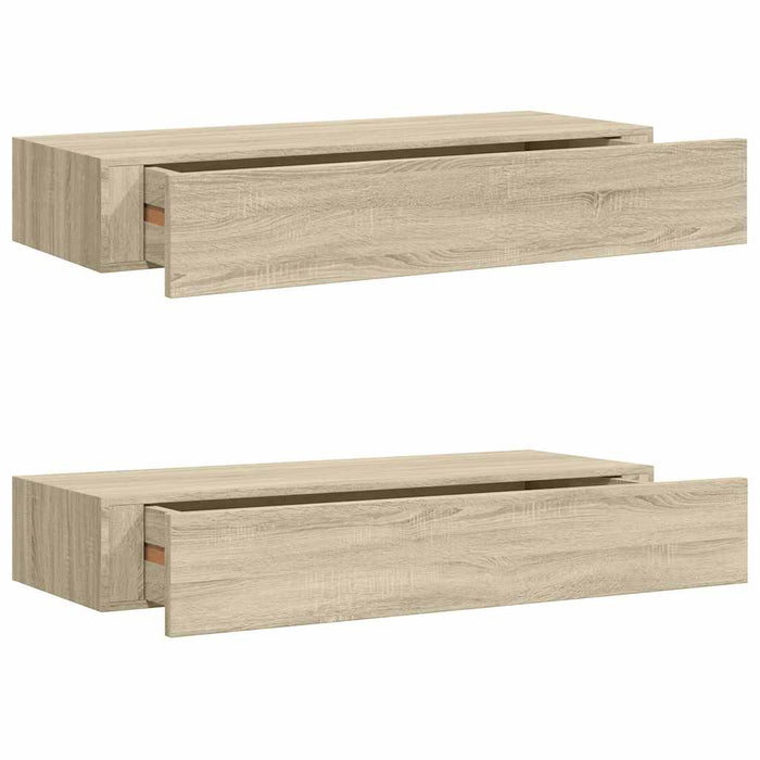 Wall-Mounted Drawer Shelves 2 Pcs Oak 60X23.5X10Cm Mdf Ttbxlx