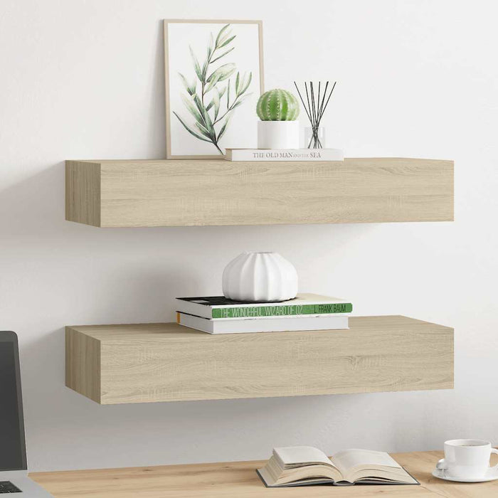 Wall-Mounted Drawer Shelves 2 Pcs Oak 60X23.5X10Cm Mdf Ttbxlx