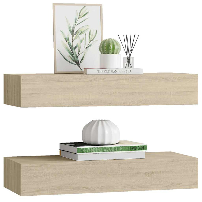 Wall-Mounted Drawer Shelves 2 Pcs Oak 60X23.5X10Cm Mdf Ttbxlx
