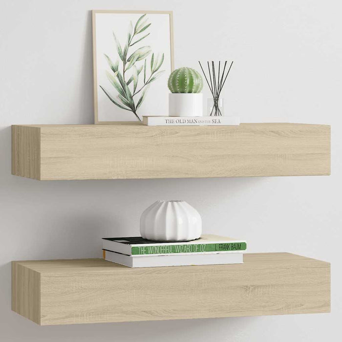 Wall-Mounted Drawer Shelves 2 Pcs Oak 60X23.5X10Cm Mdf Ttbxlx