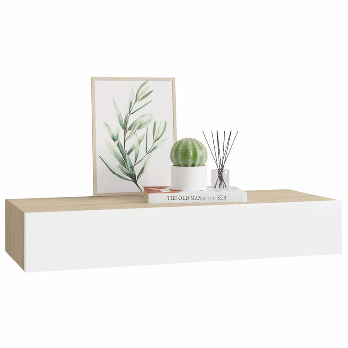 Wall-Mounted Drawer Shelf Oak And White 60X23.5X10Cm Mdf Ttbxlt