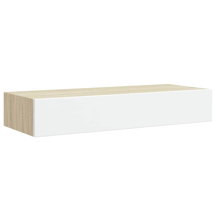 Wall-Mounted Drawer Shelf Oak And White 60X23.5X10Cm Mdf Ttbxlt