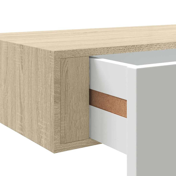 Wall-Mounted Drawer Shelf Oak And White 60X23.5X10Cm Mdf Ttbxlt