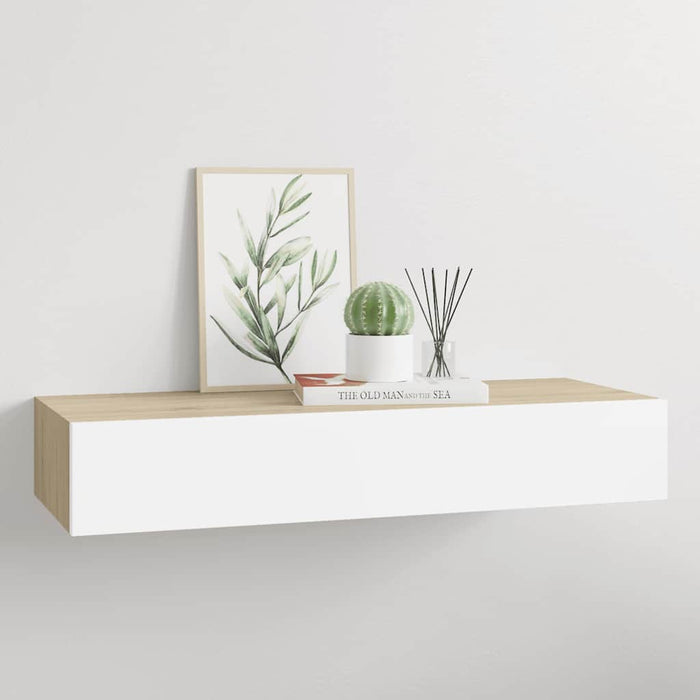 Wall-Mounted Drawer Shelf Oak And White 60X23.5X10Cm Mdf Ttbxlt