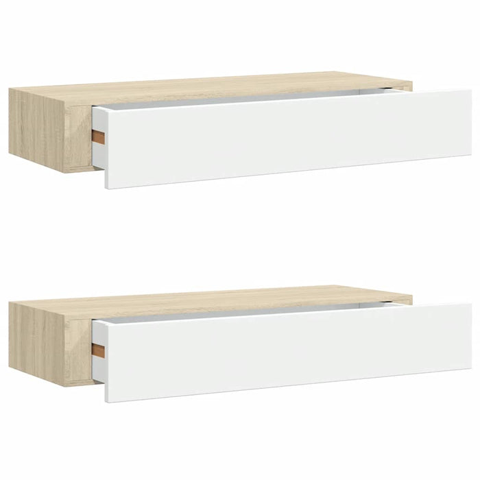 Wall Drawer Shelves 2 Pcs Oak And White 60X23.5X10Cm Mdf Ttbxla