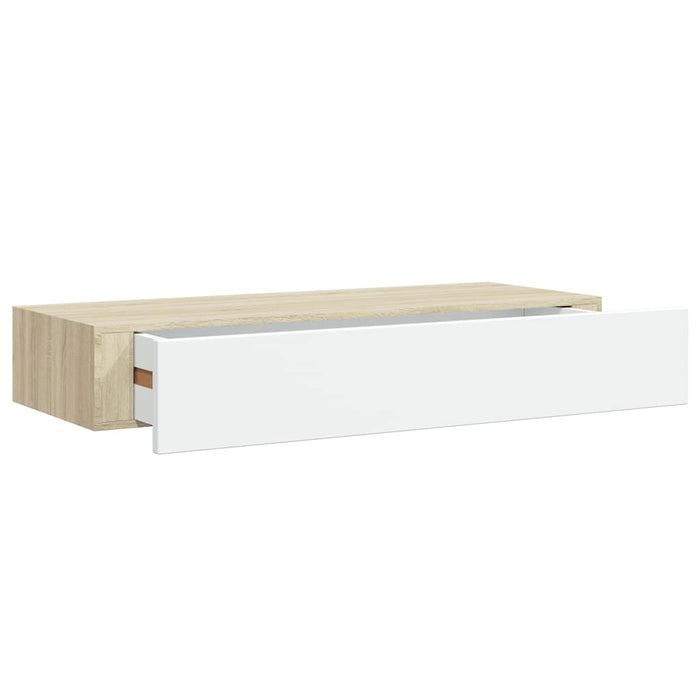 Wall Drawer Shelves 2 Pcs Oak And White 60X23.5X10Cm Mdf Ttbxla