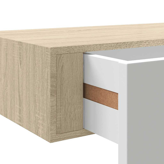 Wall Drawer Shelves 2 Pcs Oak And White 60X23.5X10Cm Mdf Ttbxla