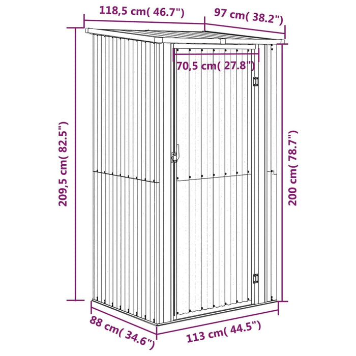 Garden Shed Grey 118.5X97X209.5 Cm Galvanised Steel Opbkbb