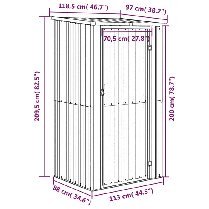 Garden Shed Anthracite 118.5X97X209.5 Cm Galvanised Steel Opbkbo