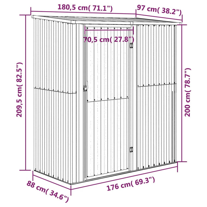 Garden Shed 180.5X97X209.5 Cm Galvanised Steel Wooden Look Opbkbl