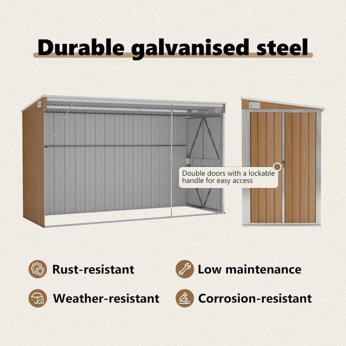 Wall-Mounted Garden Shed Brown 118X288X178 Cm Galvanised Steel Tolxxn