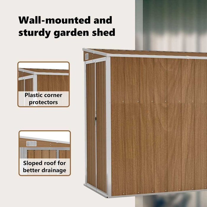 Wall-Mounted Garden Shed Brown 118X288X178 Cm Galvanised Steel Tolxxn