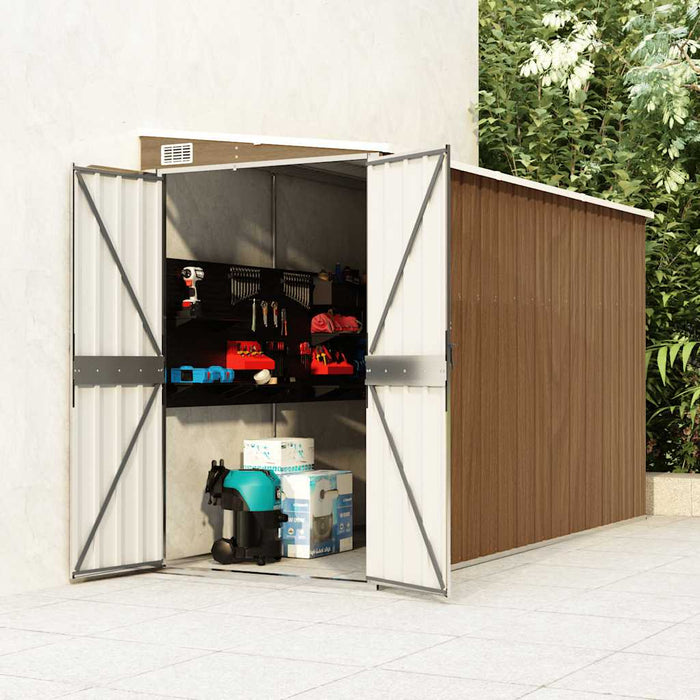 Wall-Mounted Garden Shed Brown 118X288X178 Cm Galvanised Steel Tolxxn