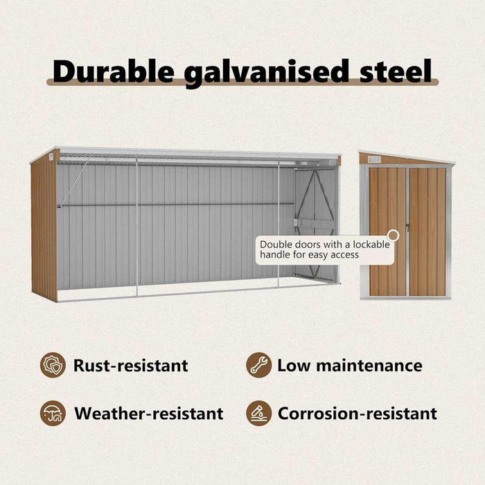 Wall-Mounted Garden Shed Brown 118X382X178 Cm Galvanised Steel Tolxtx