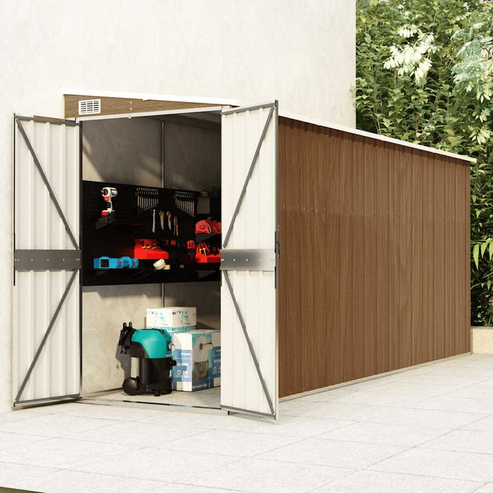 Wall-Mounted Garden Shed Brown 118X382X178 Cm Galvanised Steel Tolxtx