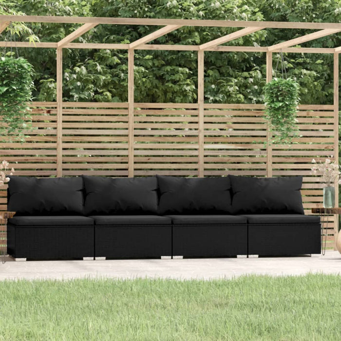 4-Seater Sofa With Cushions Black Poly Rattan Toiptb
