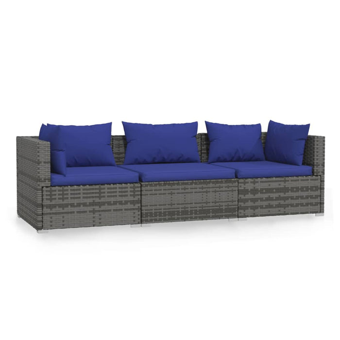 3-Seater Sofa With Cushions Grey Poly Rattan Toipll