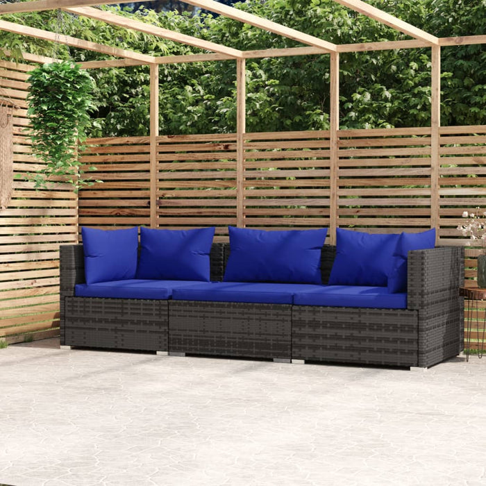 3-Seater Sofa With Cushions Grey Poly Rattan Toipll