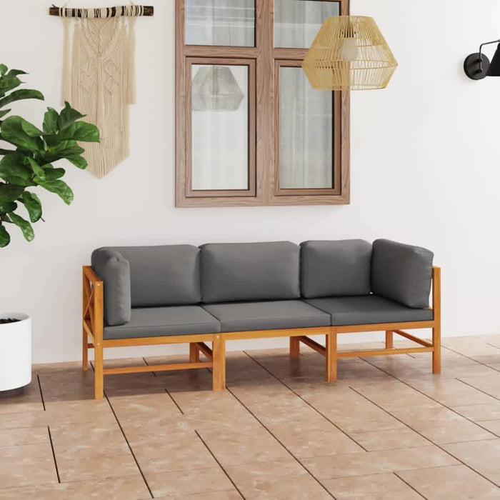 3-Seater Garden Sofa With Grey Cushions Solid Teak Wood Tbnixbk