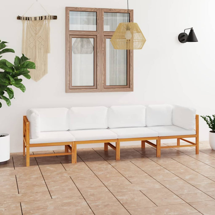 4-Seater Garden Sofa With Cream Cushions Solid Teak Wood Tbnixob