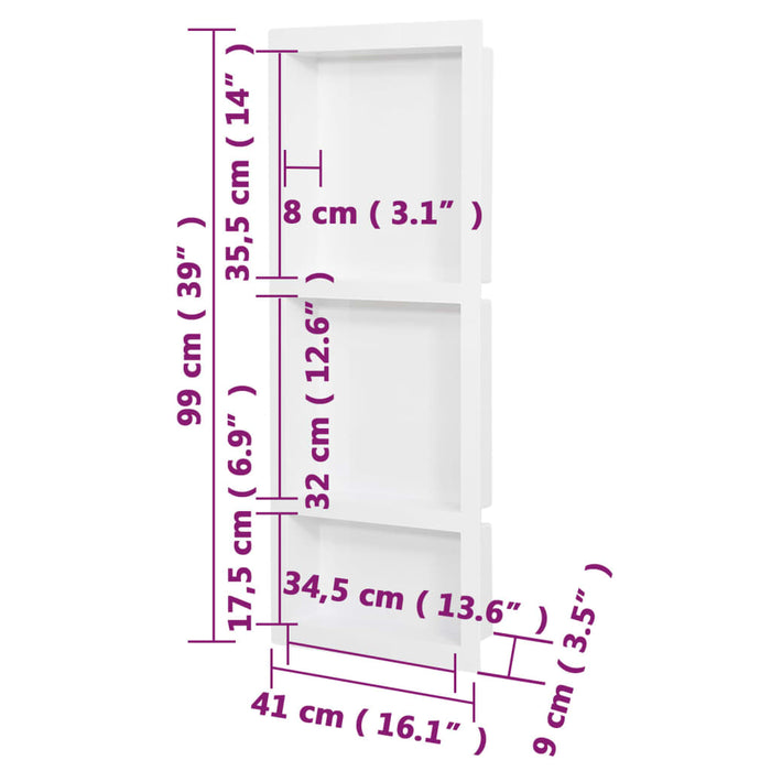 Shower Niche With 3 Compartments Matt White 41X99X9 Cm Opotkk