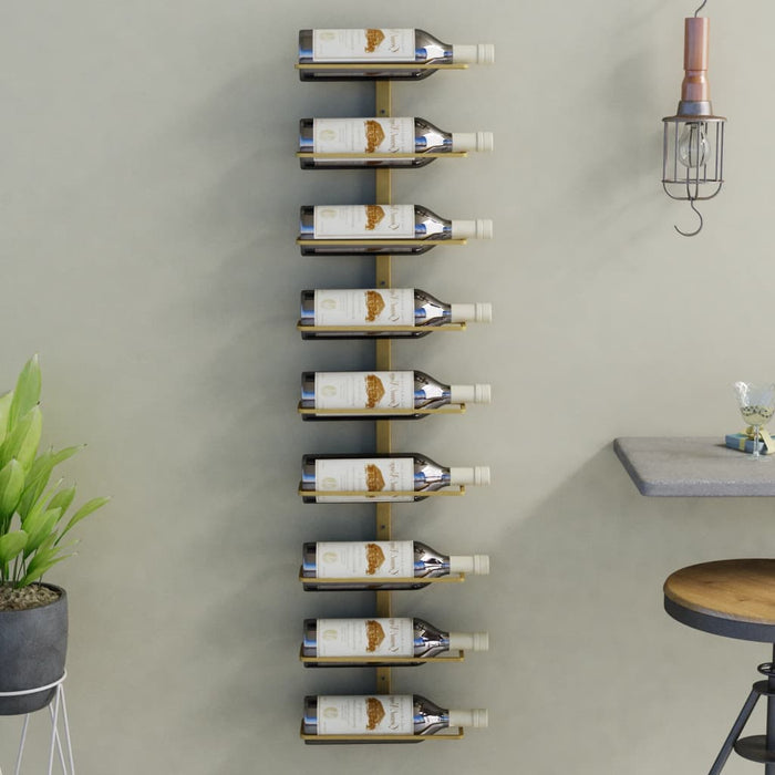 Wall-Mounted Wine Rack For 9 Bottles Gold Iron Tabkbo