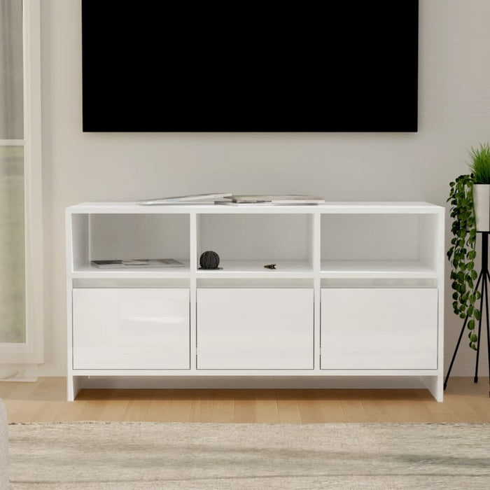 Tv Cabinet Glossy Look White 102X37.5X52.5 Cm Engineered Wood Nbknbl