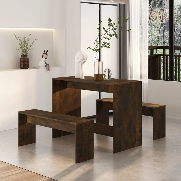 3 Piece Dining Set Smoked Oak Engineered Wood Noxklk