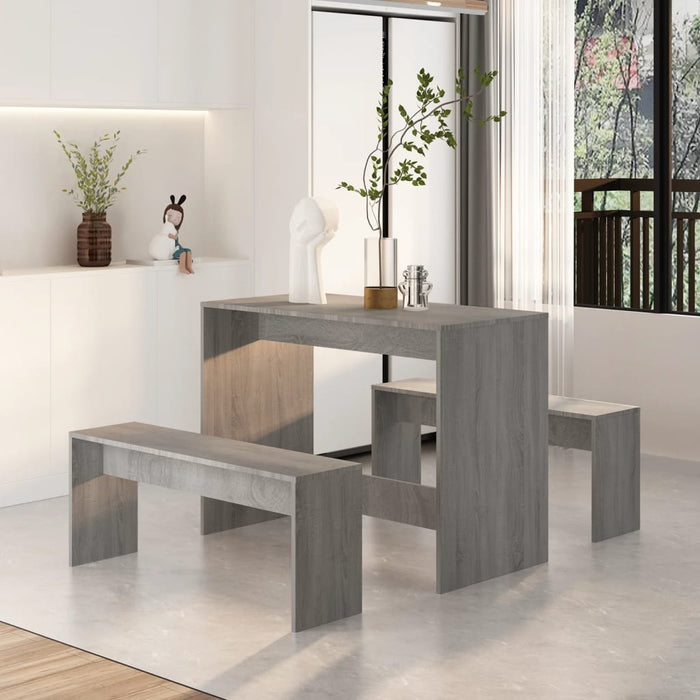 3 Piece Dining Set Grey Sonoma Engineered Wood Noxkib