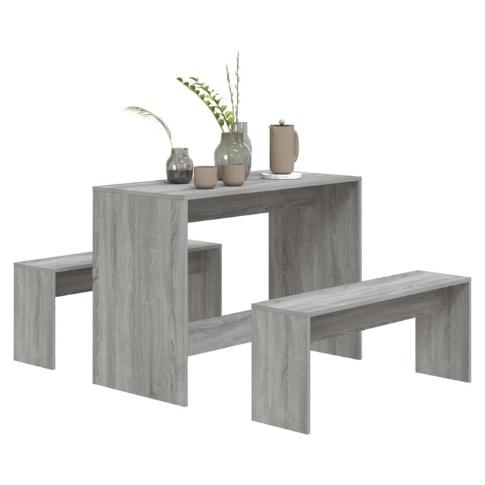 3 Piece Dining Set Grey Sonoma Engineered Wood Noxkib