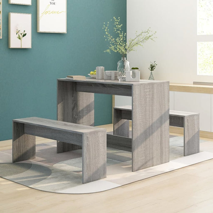 3 Piece Dining Set Grey Sonoma Engineered Wood Noxkib