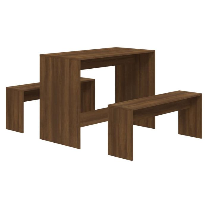 3 Piece Dining Set Brown Oak Engineered Wood Noxkio