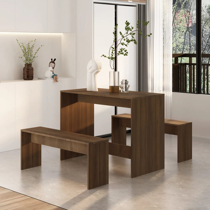3 Piece Dining Set Brown Oak Engineered Wood Noxkio