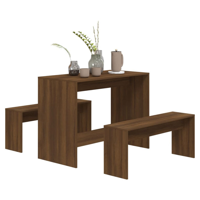 3 Piece Dining Set Brown Oak Engineered Wood Noxkio