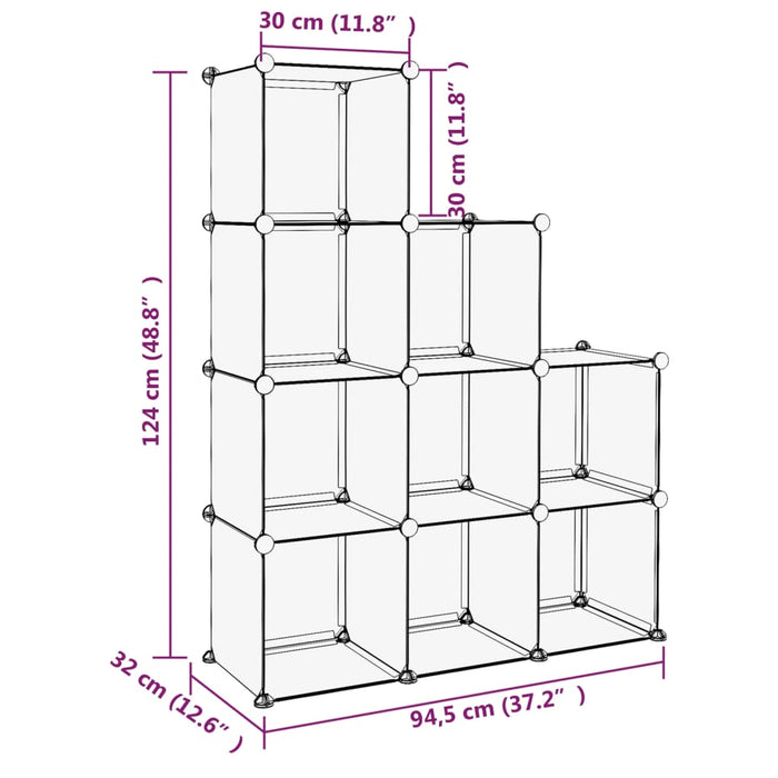 Storage Cube Organiser With 9 Cubes Black Pp Tabpai