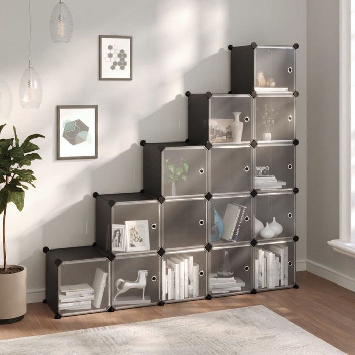 Storage Cube Organiser With 15 Cubes And Doors Black Pp Tabppa