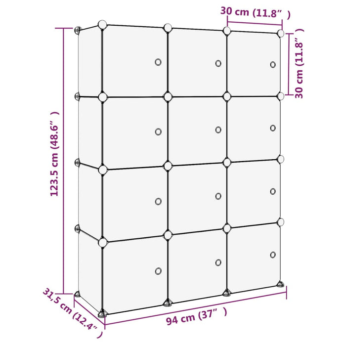 Storage Cube Organiser With 12 Cubes And Doors Transparent Pp Tabppp